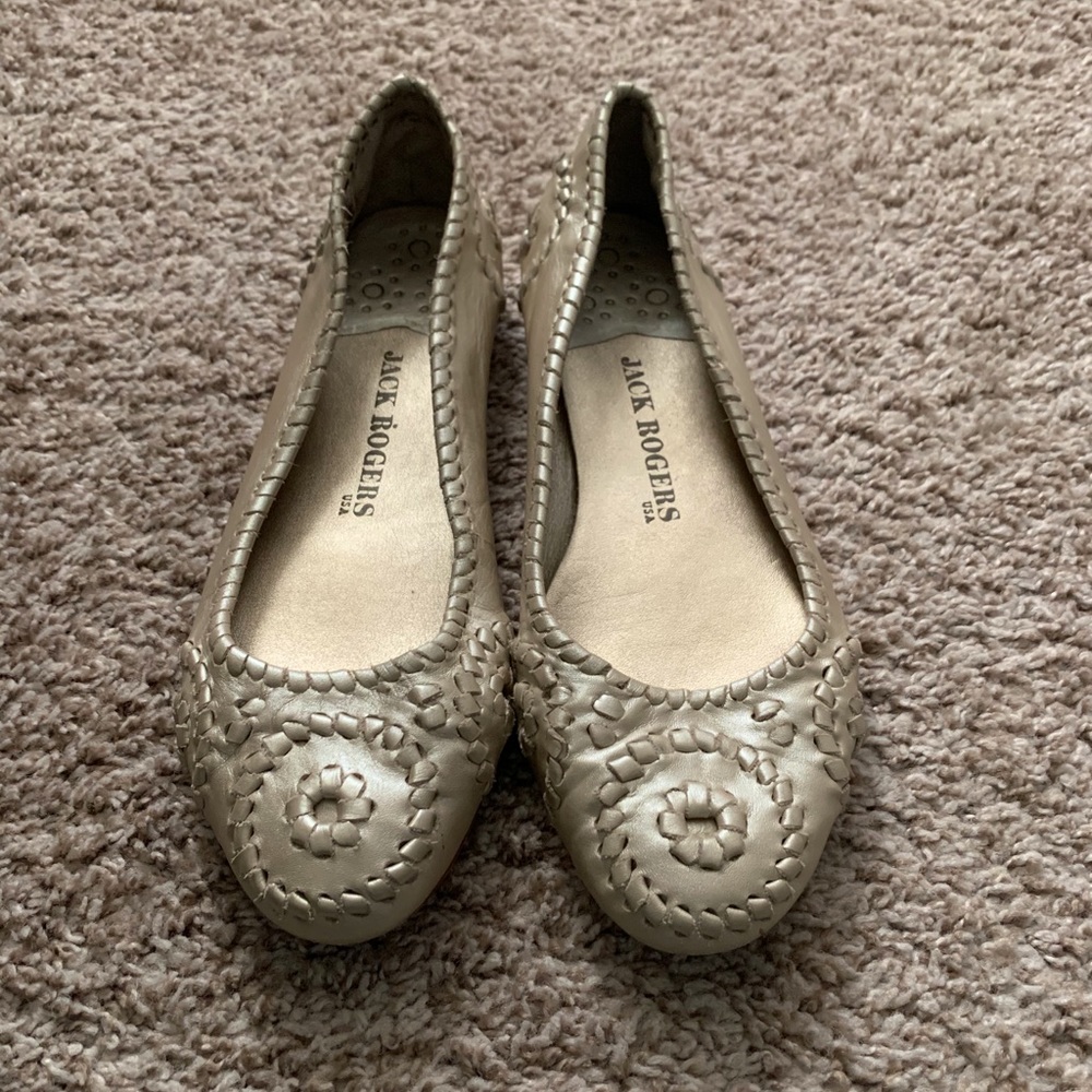Jack Rogers Platinum Leather Flats